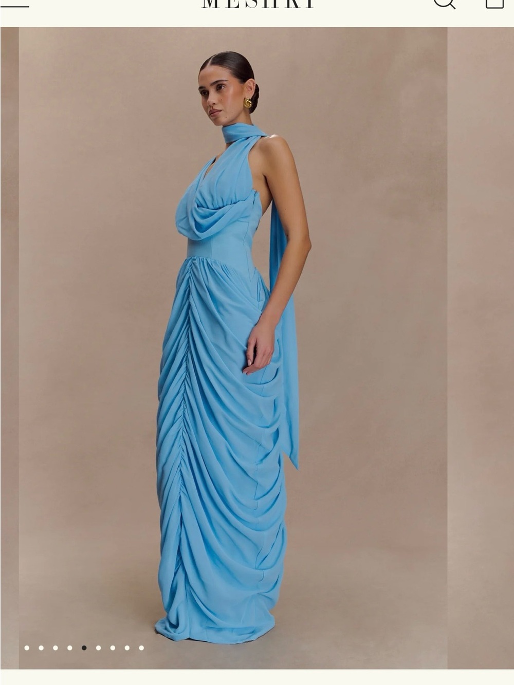Meshki Sky-Blue Draped Halter Maxi Gown - Picture 3 of 5